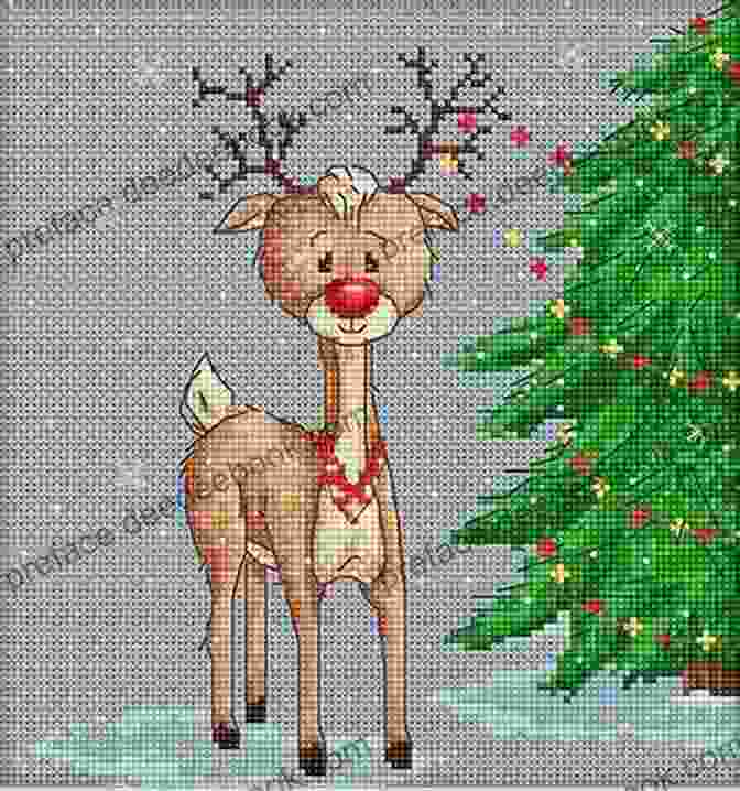 A Cross Stitch Embroidery Of Rudolph The Red Nosed Reindeer On A Red Fabric Rudolph The Red Nose Reindeer Cross Stitch