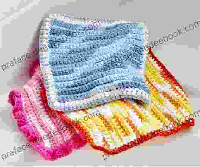 A Dishcloth With A Picot Edging In Blue, Handmade With A Crochet Hook And Cotton Yarn. Crocheting Dishcloths Book: Dishcloth Patterns And Instructions For Beginners
