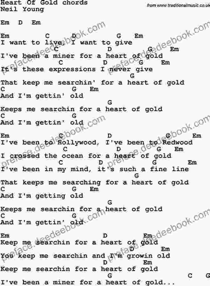 Neil Young 'Heart Of Gold' Guitar Chords Neil Young Decade Guitar Chord Songbook